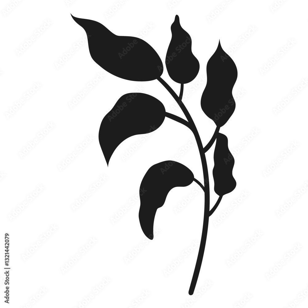 Poster silhouette branch: elegant silhouette of a branch with several leaves, perfect for design elements, 