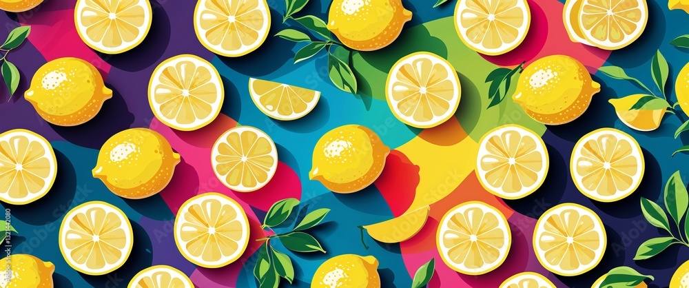 Poster lemon pattern on colorful plain background digital abstract art work illustration design