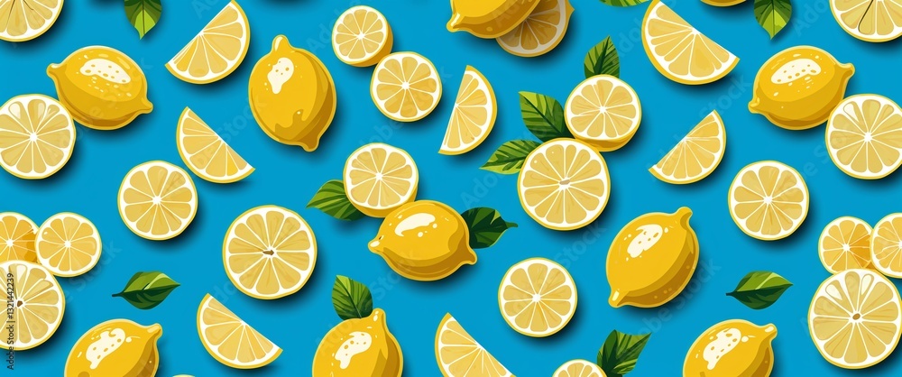Aufkleber lemon pattern on cyan plain background digital abstract art work illustration design