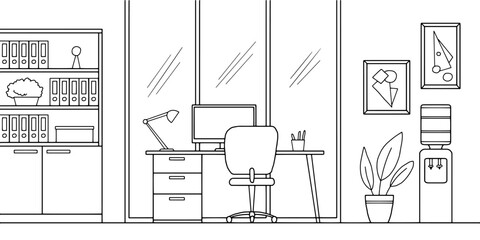 Office graphic black white interior sketch illustration vector 