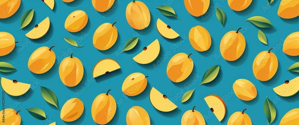 Poster mango pattern on cyan plain background digital abstract art work illustration design