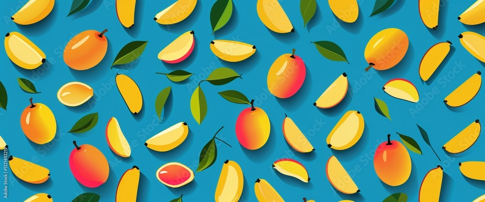 Poster mango pattern on cyan plain background digital abstract art work illustration design