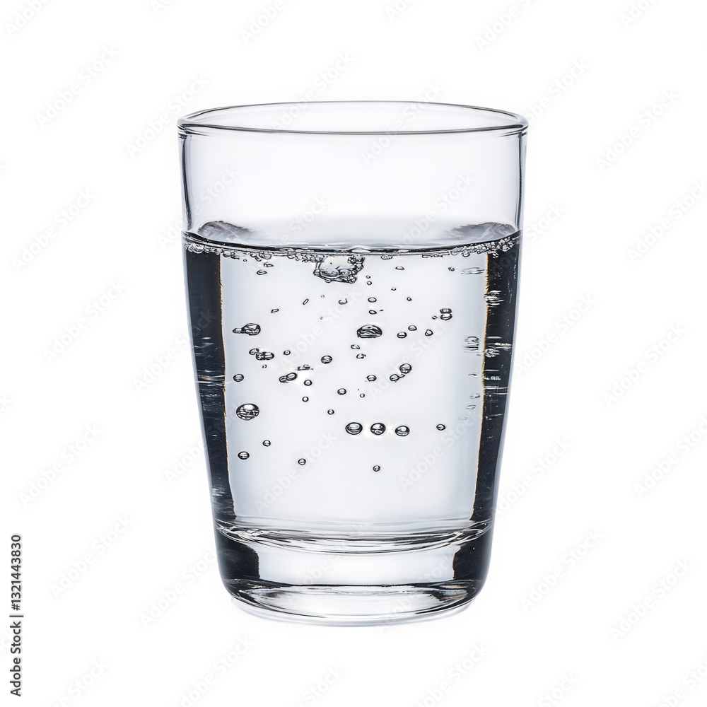 Poster a clear glass filled with sparkling water showcasing bubbles rising to the surface creating a refres