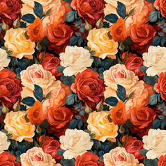 Floral Rose Pattern in Red, Orange, and Yellow Seamless Background