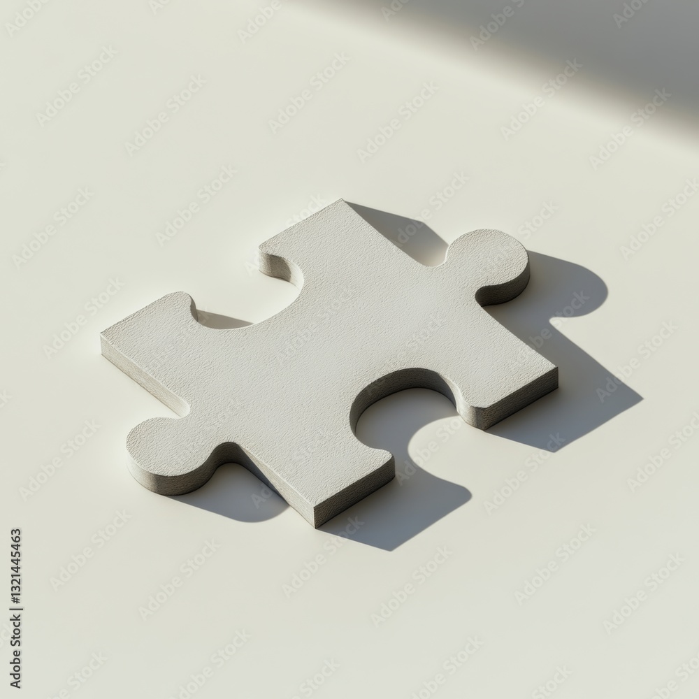 Poster 3d puzzle piece resting on white background with shadow casting