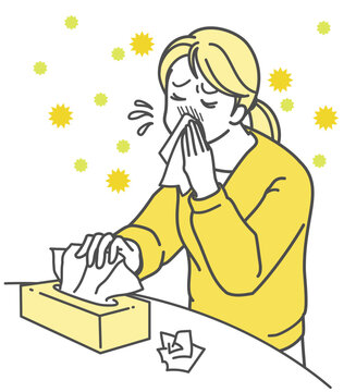 woman blowing nose yellow allergy clip art preview
