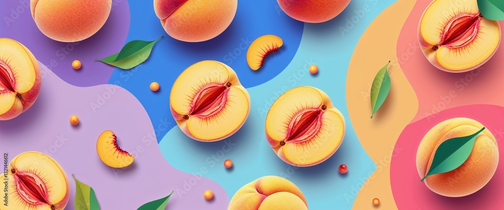 Poster peach pattern on colorful plain background digital abstract art work illustration design