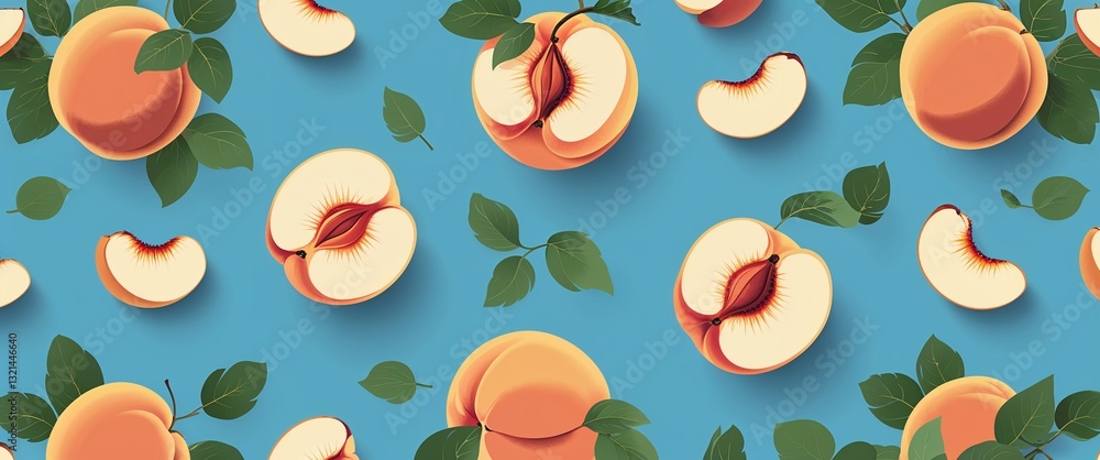 Poster peach pattern on cyan plain background digital abstract art work illustration design