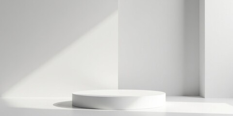 Fototapeta premium Minimalist White Platform in Sunlit Room, Ideal for Product Display or Presentation