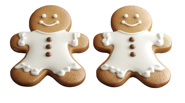 Sweet Gingerbread Duo: A pair of charming gingerbread cookies, artfully decorated with icing and smiles, stand side by side, embodying holiday cheer and festive delight. - Powered by Adobe