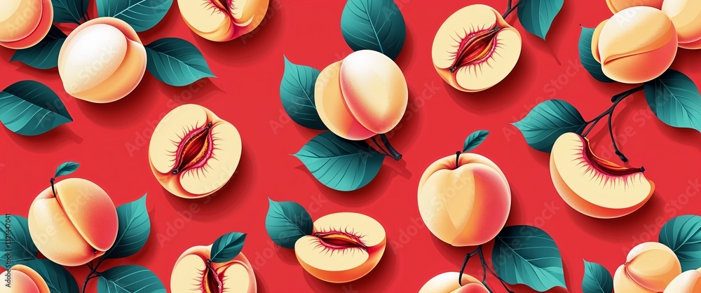 Poster peach pattern on red plain background digital abstract art work illustration design