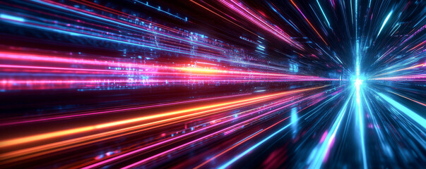 Fototapeta premium Dynamic light rays create a vibrant, futuristic energy effect in visual technology.