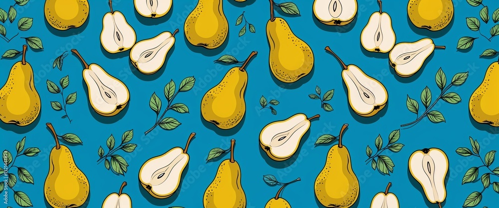 Poster pear pattern on cyan plain background digital abstract art work illustration design