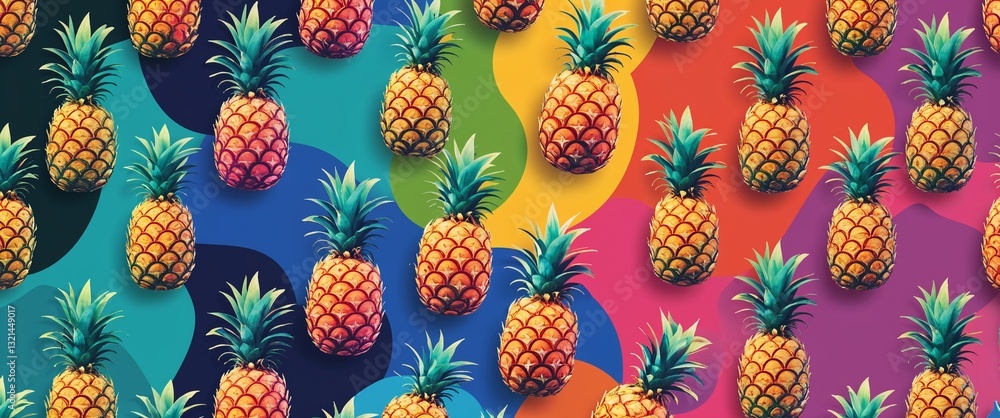 Poster pineapple pattern on colorful plain background digital abstract art work illustration design