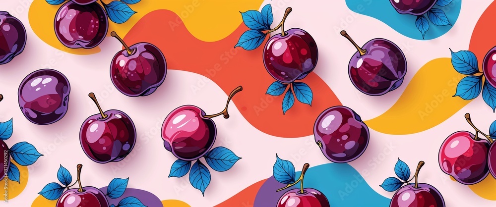 Poster plum pattern on colorful plain background digital abstract art work illustration design