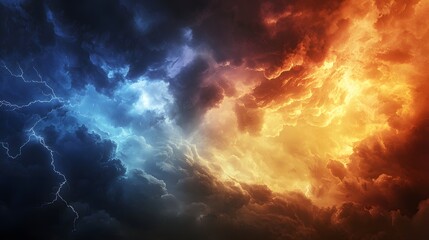 Fototapeta premium 85. A stormy battlefield where divine champions clash under a turbulent sky