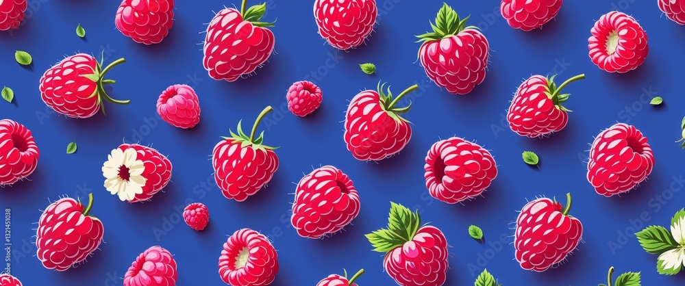 Aufkleber raspberry pattern on blue plain background digital abstract art work illustration design