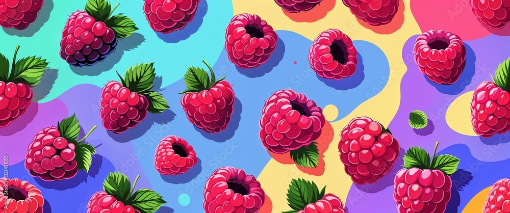 Poster raspberry pattern on colorful plain background digital abstract art work illustration design