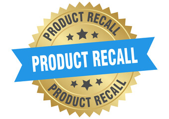 product recall. product recall round blue and gold label isolated on transparent background