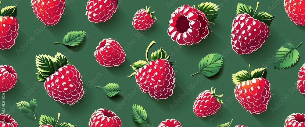 Poster raspberry pattern on green plain background digital abstract art work illustration design