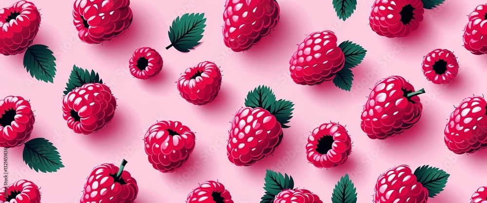 Poster raspberry pattern on pink plain background digital abstract art work illustration design