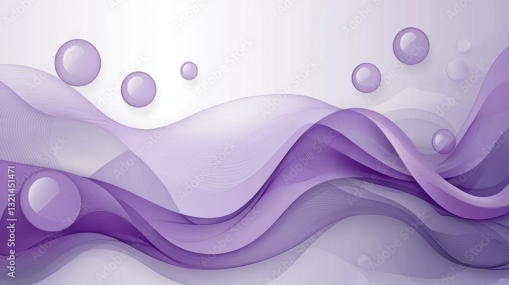 Poster soft lavender waves with bubbles on a gentle background for serene and calm visuals