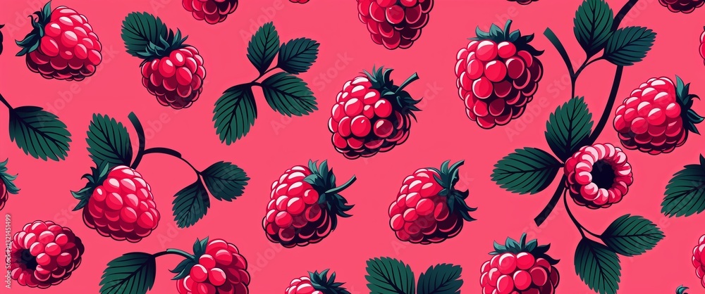 Poster raspberry pattern on red plain background digital abstract art work illustration design