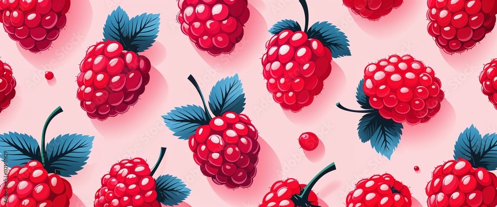 Poster raspberry pattern on red plain background digital abstract art work illustration design