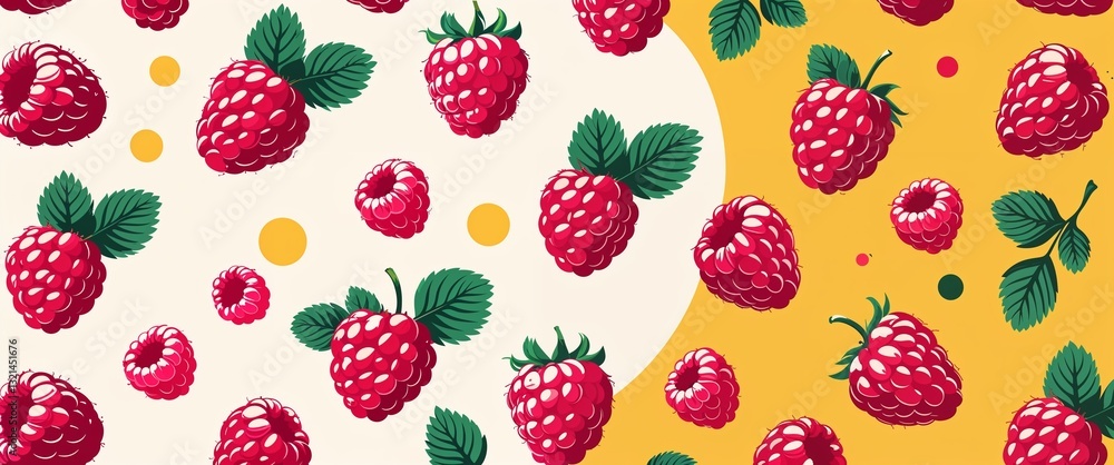 Poster raspberry pattern on yellow plain background digital abstract art work illustration design