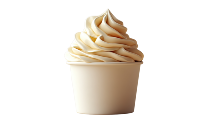 Creamy Swirl: a single serving of soft serve ice cream in a paper cup, artfully swirled to create a delicious treat and capturing the sweetness.