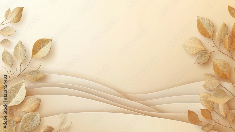 Aufkleber soft beige background with leaf and vine pattern in golden gradation for elegant design and branding