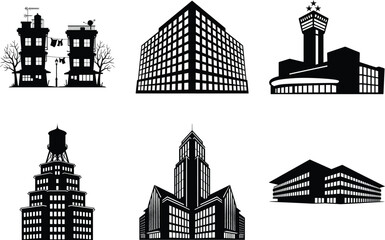 Obraz premium Building silhouette clipart bundle design, Building icon vector Illustration, Apartment illustration, architecture logo. Building vector illustration.
