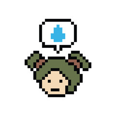 Obraz premium Pixel cartoon 8bit character lady woman sad tired mood stress sick unhappy stress depressed feel decoration 8 bit female girl bored feel 8bit isolated PNG vector.