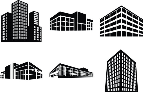 Building silhouette clipart bundle design, Building icon vector Illustration, Apartment illustration,  architecture logo. Building vector illustration.