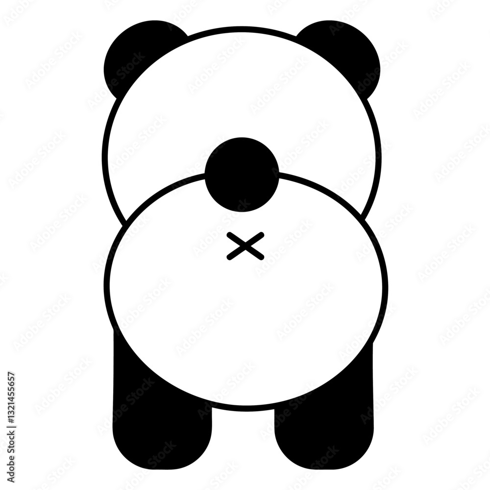 Aufkleber panda from behind: minimalist design of a panda seen from behind, with its distinctive black and whi