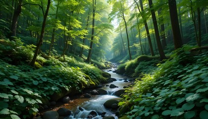 Fototapeta premium stream in the green forest