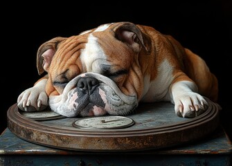 Bulldog on Digital Scale Measuring Weight of Overweight Pet