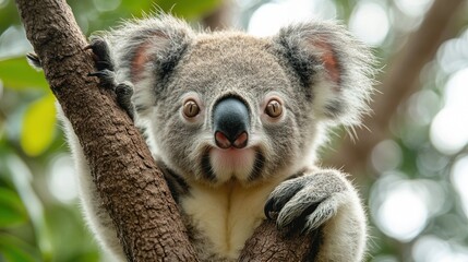Fototapeta premium Hyper-realistic portrait of a koala with ultra-detailed fur on a white background