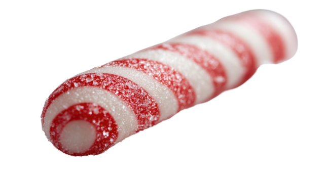 Candy Cane Delight: A close-up image of a classic candy cane, its red and white stripes spiraling with tempting detail, evoking sweet memories and festive cheer.