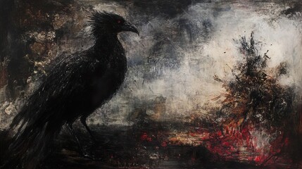 Fototapeta premium Dark Raven in Apocalyptic Landscape
