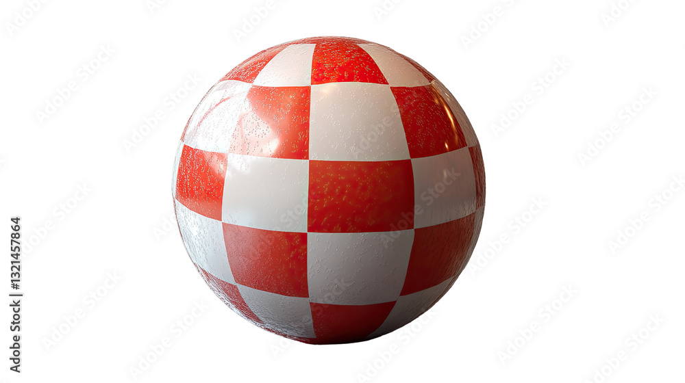 Aufkleber checkerboard sphere: a vibrant sphere with a checkerboard pattern of red and white squares.