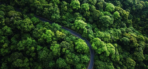 Obraz premium Aerial View of Electric Car on Green Forest Road in Sustainable Environment