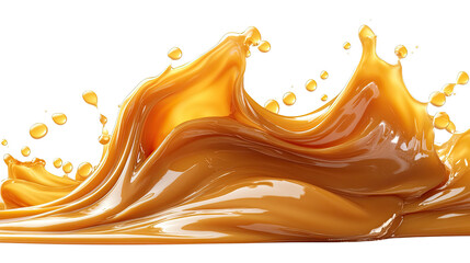 Golden Caramel Splash: Captivating image of a smooth, golden caramel splash, showcasing its texture and inviting appeal in a photorealistic view.