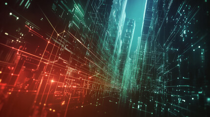 A conceptual representation of smart city technology, showcasing polygonal network connections and high-speed data transmission