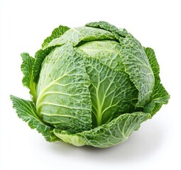 Obraz premium Fresh green cabbage head, isolated on white background