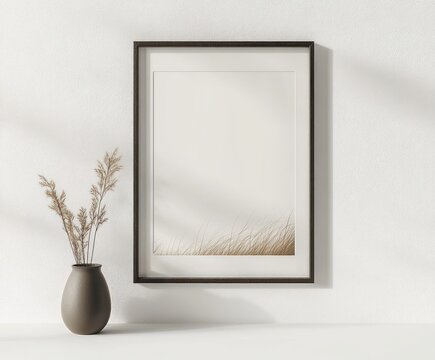 Black Frame Mockup on White Wall Minimalist Interior Design 30x40 cm 18x24 inch Empty Poster Mockup 3D Rendering