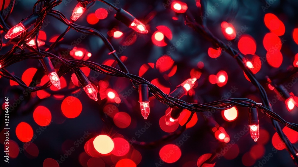 Poster festive red string lights bokeh