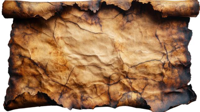 Ancient Scroll: A weathered and aged scroll, bearing the marks of time and history, lies open with hints of untold stories and secrets waiting to be discovered. 