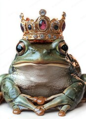 Royal Bullfrog with Crown on White Background