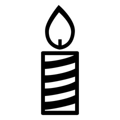 Burning Candle Icon: A simple yet captivating outline of a lit candle, symbolizing light, celebration, and warmth, isolated against a clean background, ideal for various design applications.